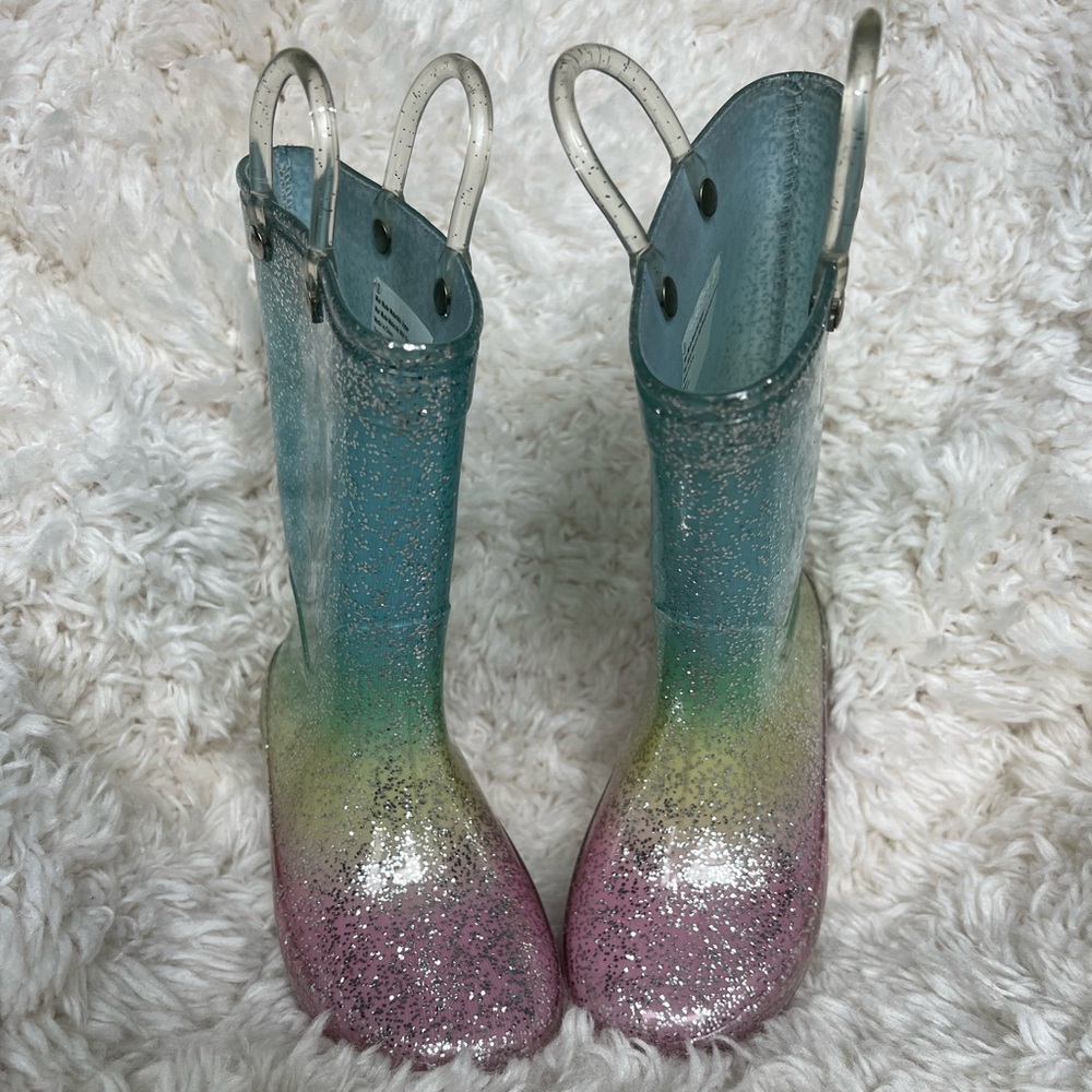 Rainbow Glitter Rain Boots, size 9